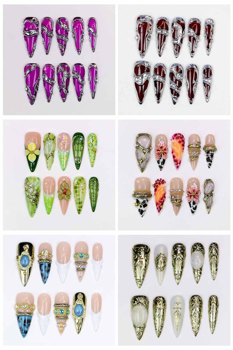 Resin Art Design - 10Pcs Long Stiletto Press-On Nails Glossy