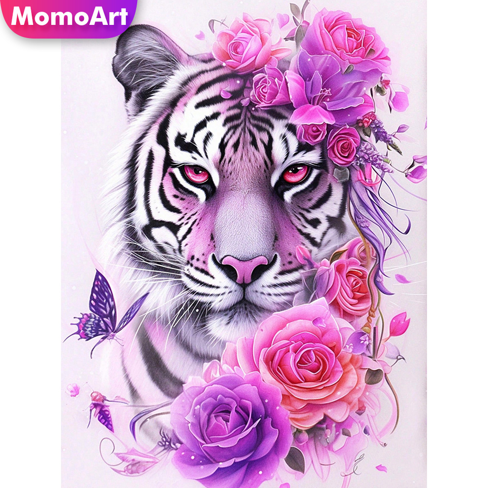 Resin Art With Rose - Momoart New Arrival Diamond Embroidery Tiger