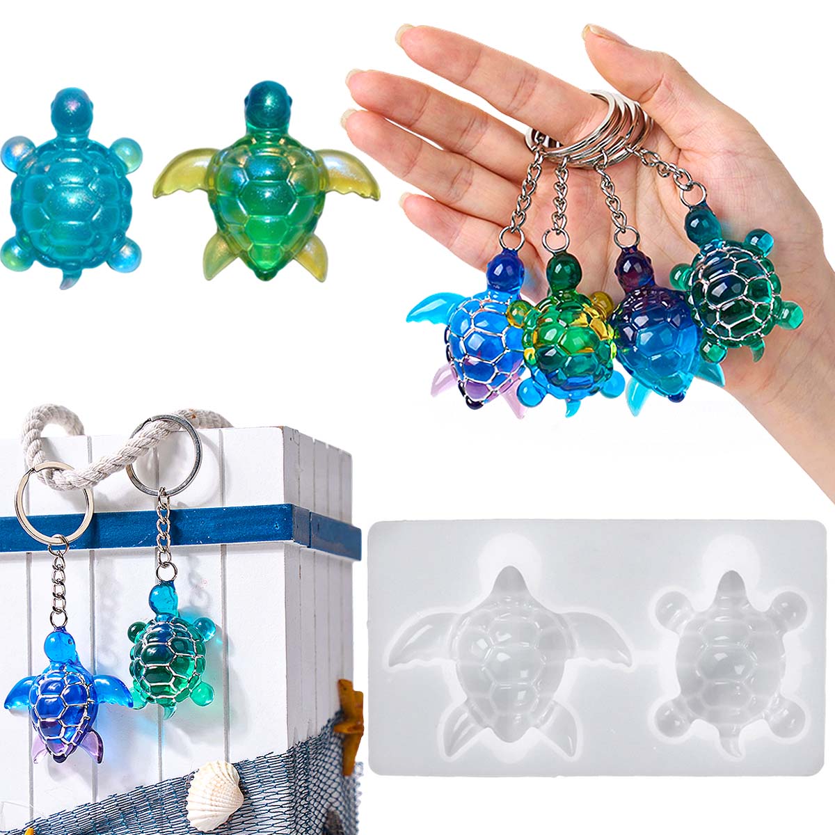Resin Art Beach - 3D Sea Turtle Keychain Silicone Mold