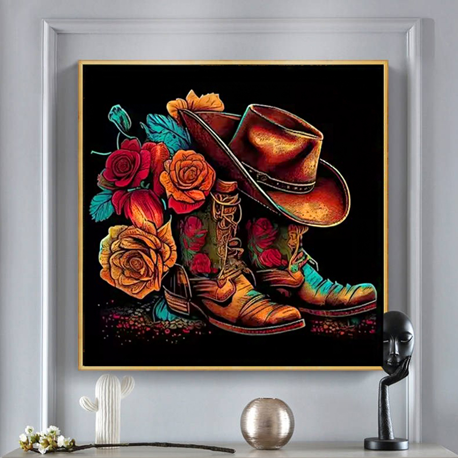Cowboy Hat Boots Diamond Paint - đánh giá và giá Resin Art With Rose
