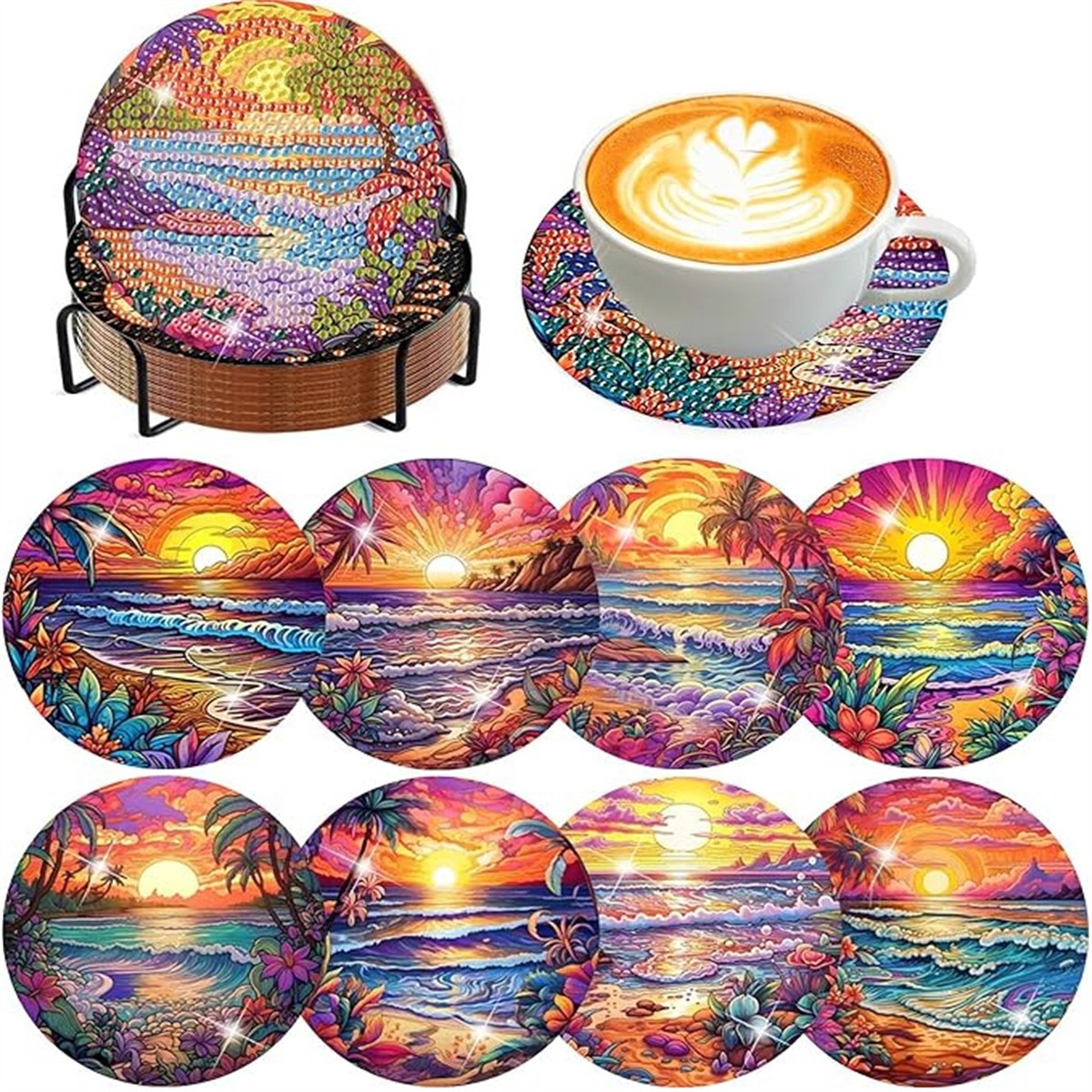 8 Pieces/Set of Diamond Painte - đánh giá và giá Resin Art Coasters