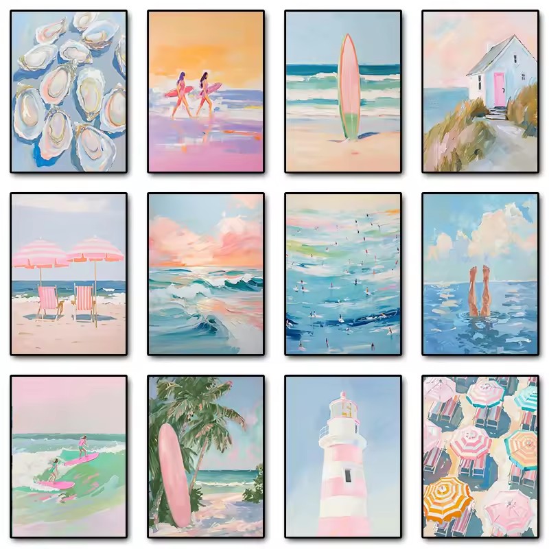 Pink Watercolor Ocean Waves Se - đánh giá và giá Resin Art Beach